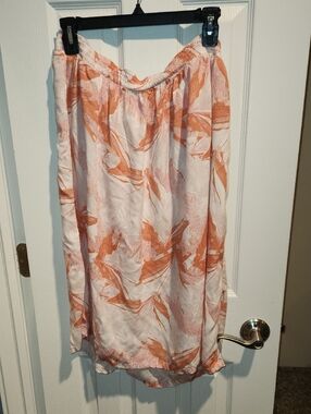 Roxy Peach and White Printed Midi Skirt